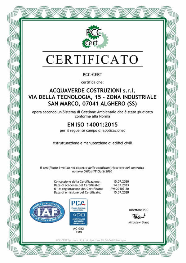 EN ISO 14001:2001 CERTIFICATION